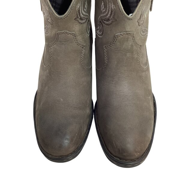 Born Riven Embroidered Womens 7.5 Western Leather Ankle Boots Plaid Lining - Picture 3 of 13